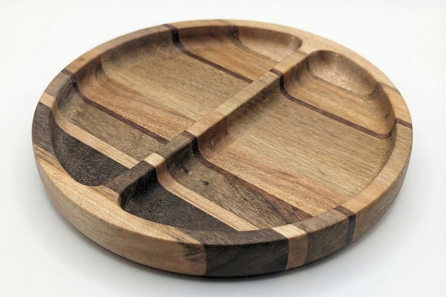 7" Mixed Wood Divided Tray